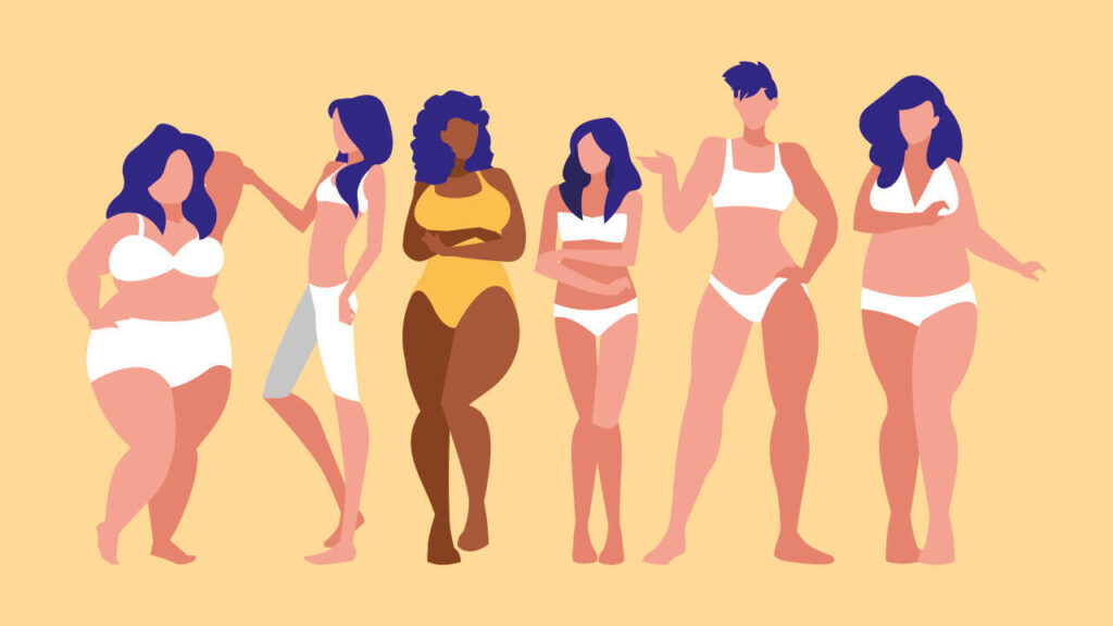 Femmes de differentes tailles et races de modelisation sous vetements